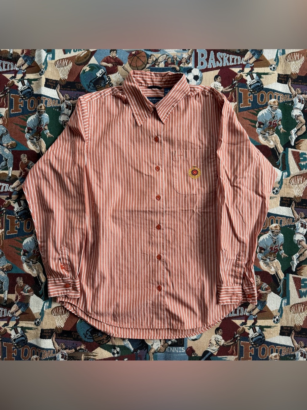 Vintage 90s Women’s Liz Sport Orange Striped Oxford Shirt